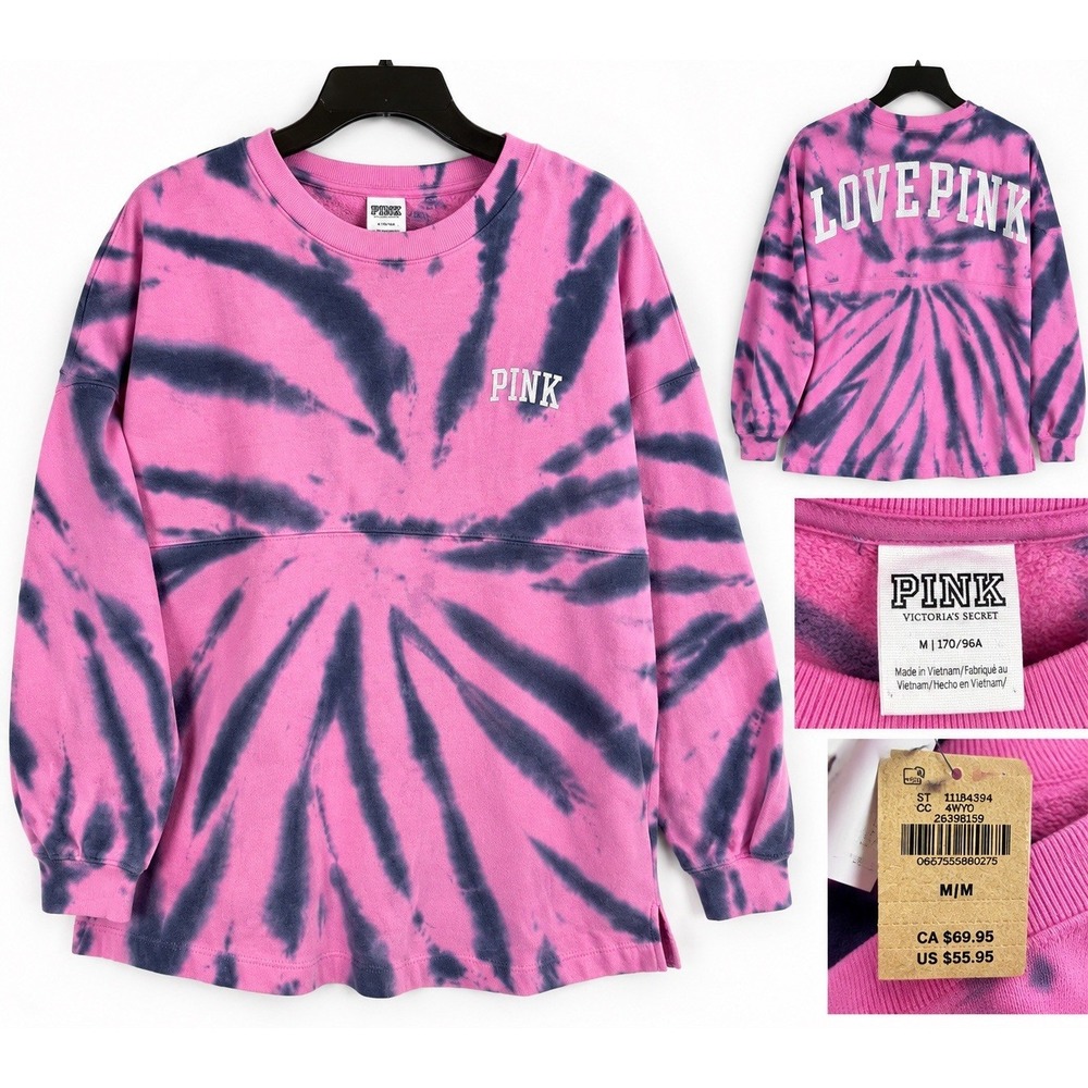 PINK Victoria's Secret LOVE PINK Tie Dye Varsity Crew Sweatshirt M 11184394 NWT